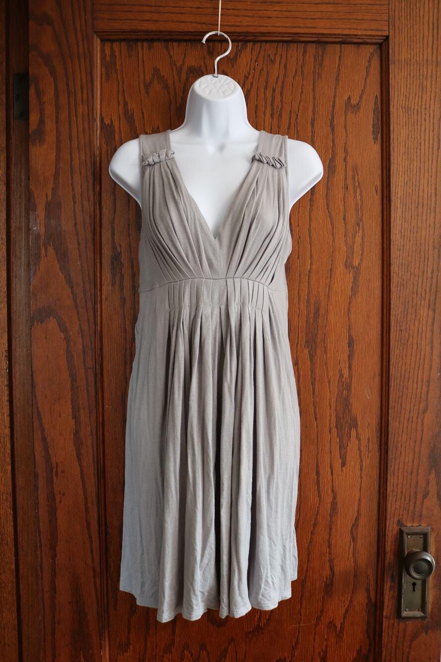 TWENTY ONE Babydoll Dress Women Small Heather Gray Pleated Stripes Sheer Shirt